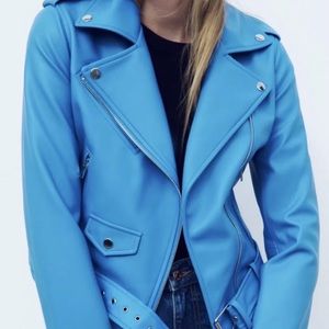 Zara Faux Leather Jacket | NWT | Blue | Size L